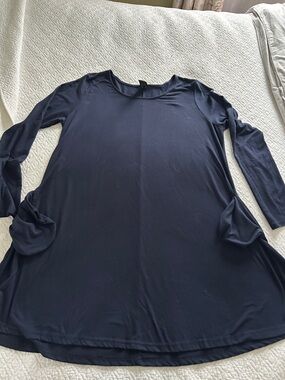 Women’s Navy and Black Long-Sleeve Swing Dresses with Side Pockets